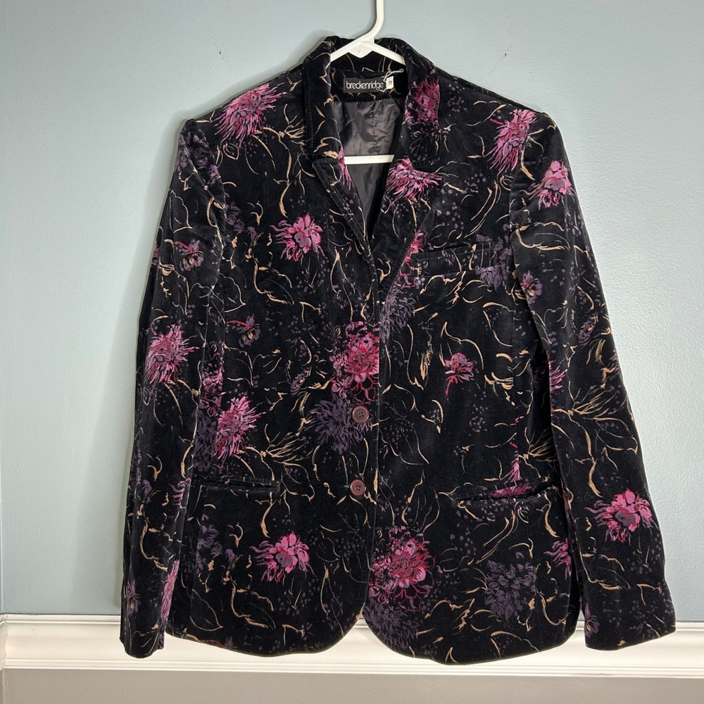 Breckenridge‎ Women's vintage Black Floral Velvet Blazer Jacket Size 12